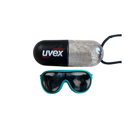 Vintage 80s 90s Uvex Teal Turquoise Shield Sunglasses W/Case RARE!